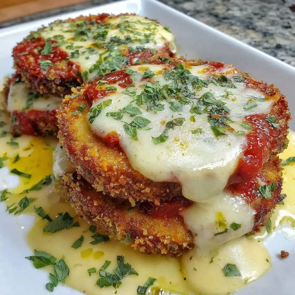 Air fryer eggplant parmesan dish served in a plate with garnishes