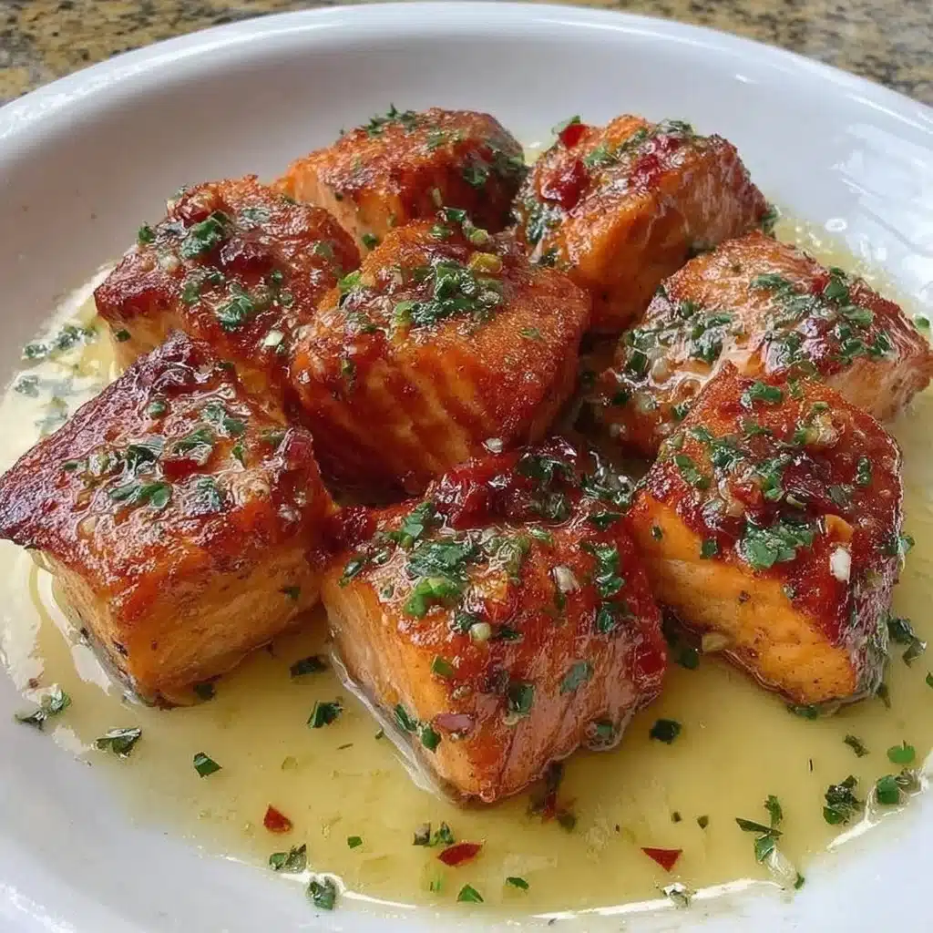 Crispy Air Fryer Honey Garlic Salmon Bites served on a plate