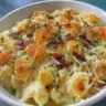 Air Fryer Macaroni Cheese served in a bowl with toppings
