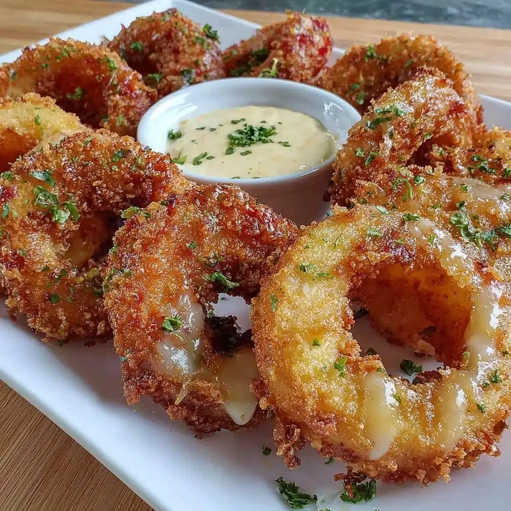 Crispy air fryer onion rings served with dipping sauce