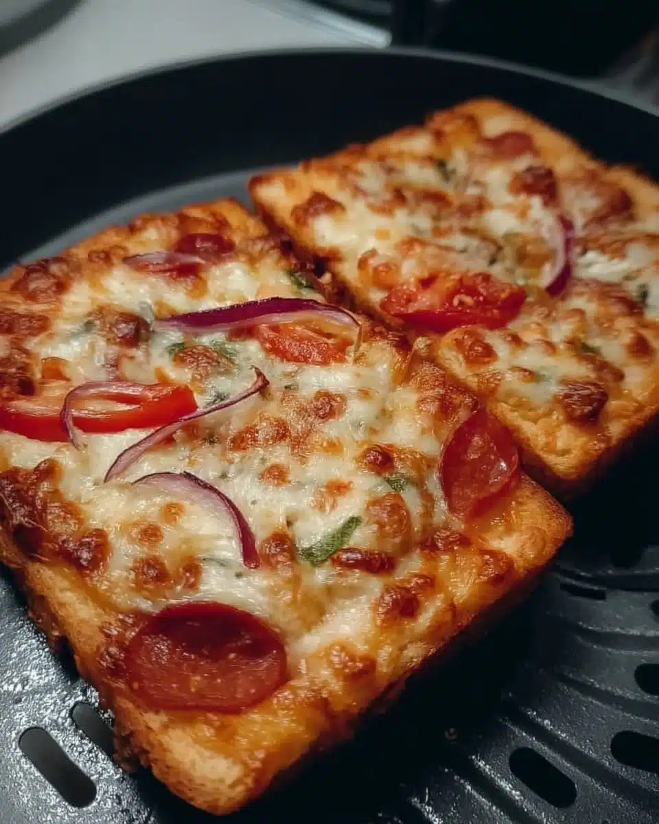 Delicious Air Fryer Pizza Toasts topped with cheese and pepperoni