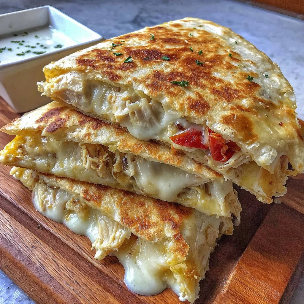 Delicious Air Fryer Quesadilla filled with chicken and cheese, golden and crispy.