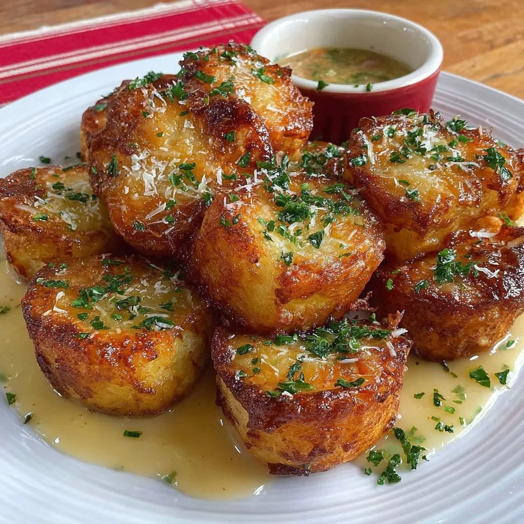 Crispy air fryer roast potatoes served in a bowl, garnished with herbs.