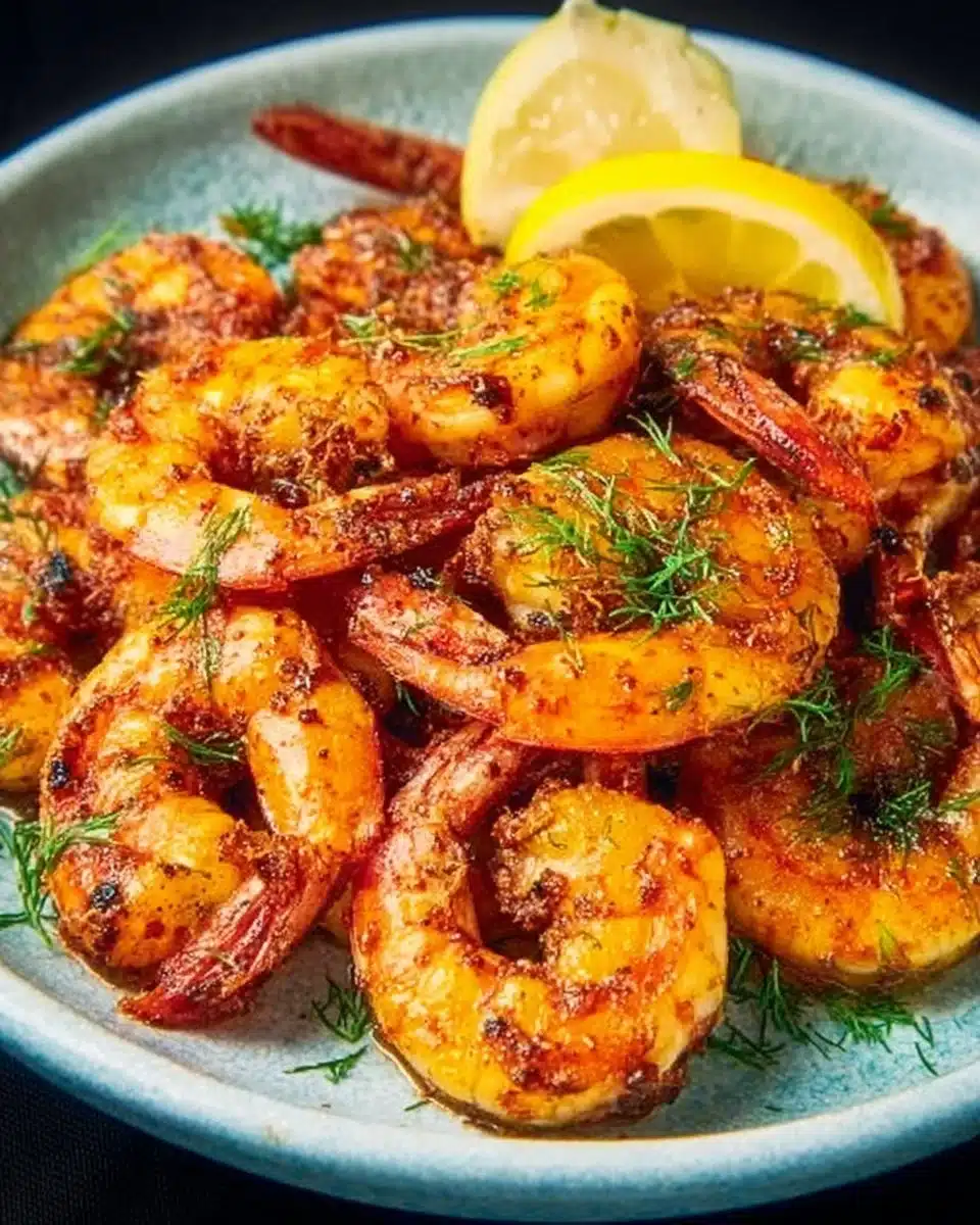 Crispy air fryer shrimp served with dipping sauce on a plate