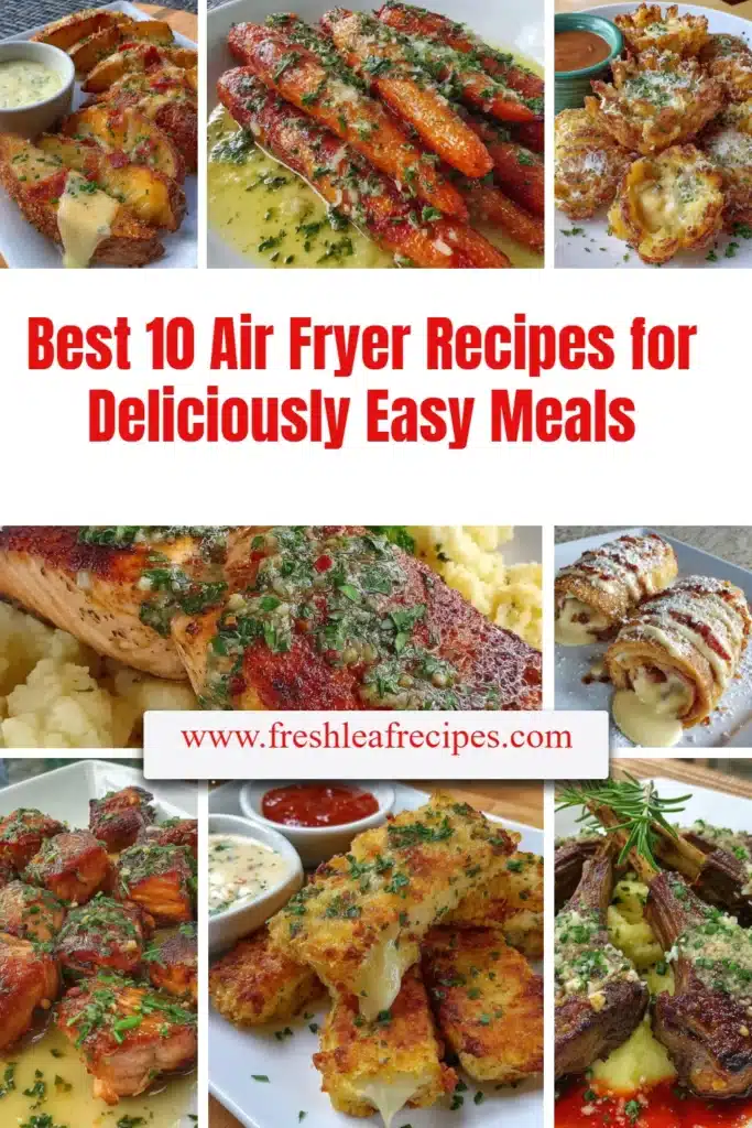 A variety of dishes cooked with easy air fryer recipes arranged on a table.