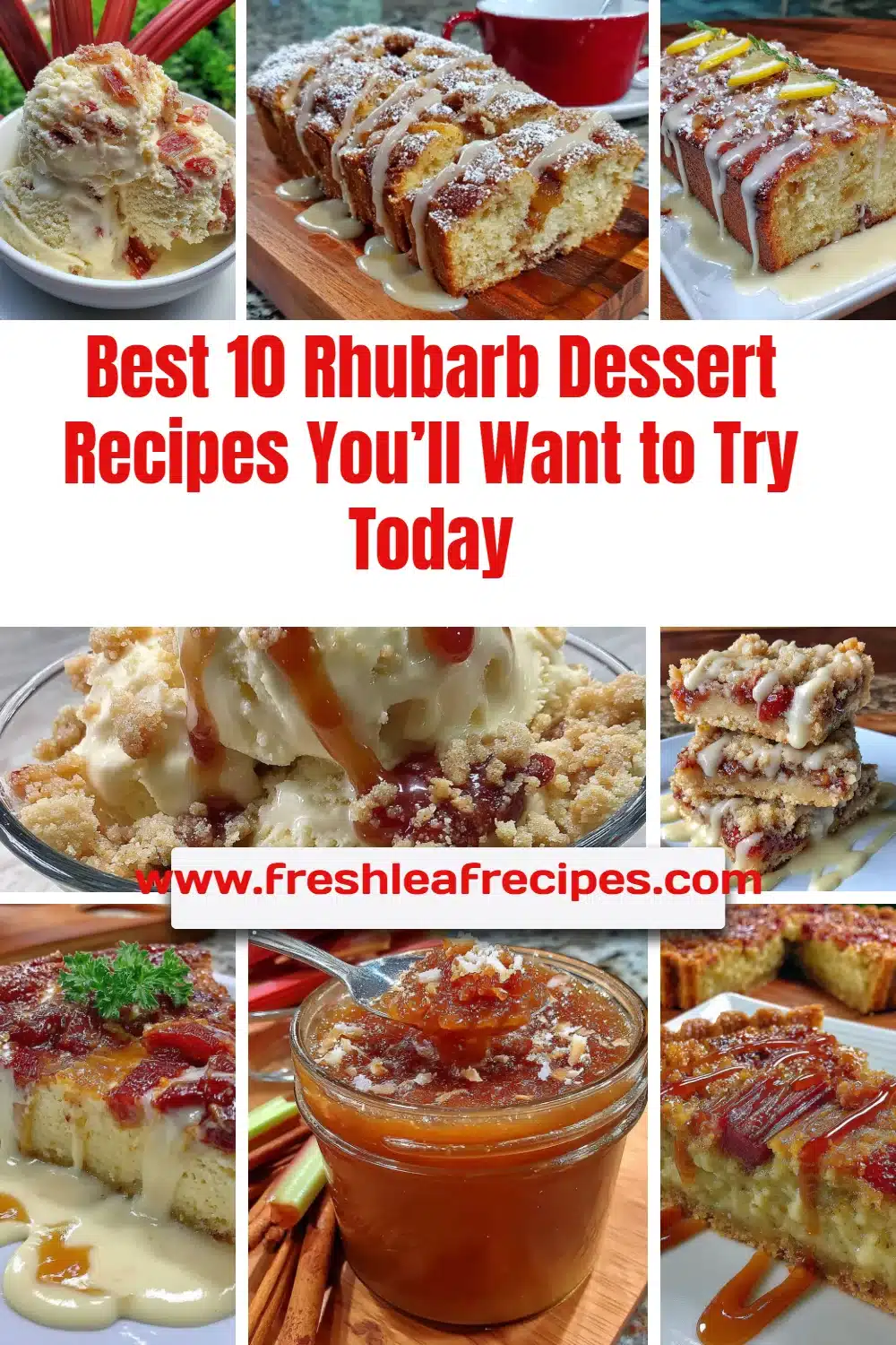 Delicious rhubarb dessert recipes beautifully arranged on a table.