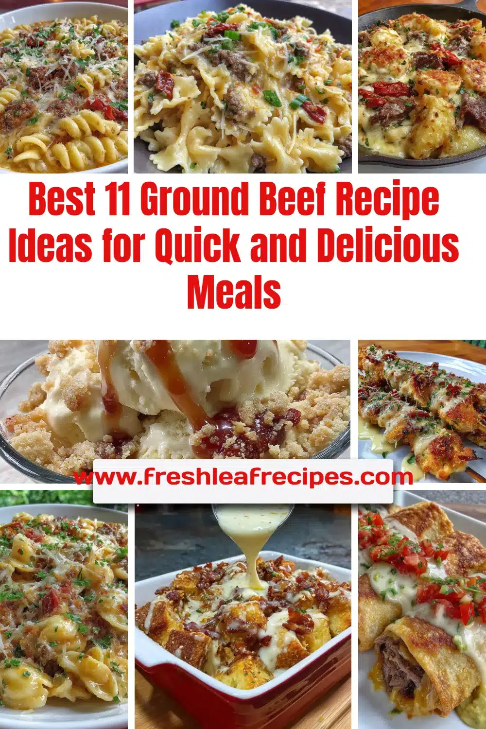 Plate of various ground beef recipes including tacos and stir-fry.