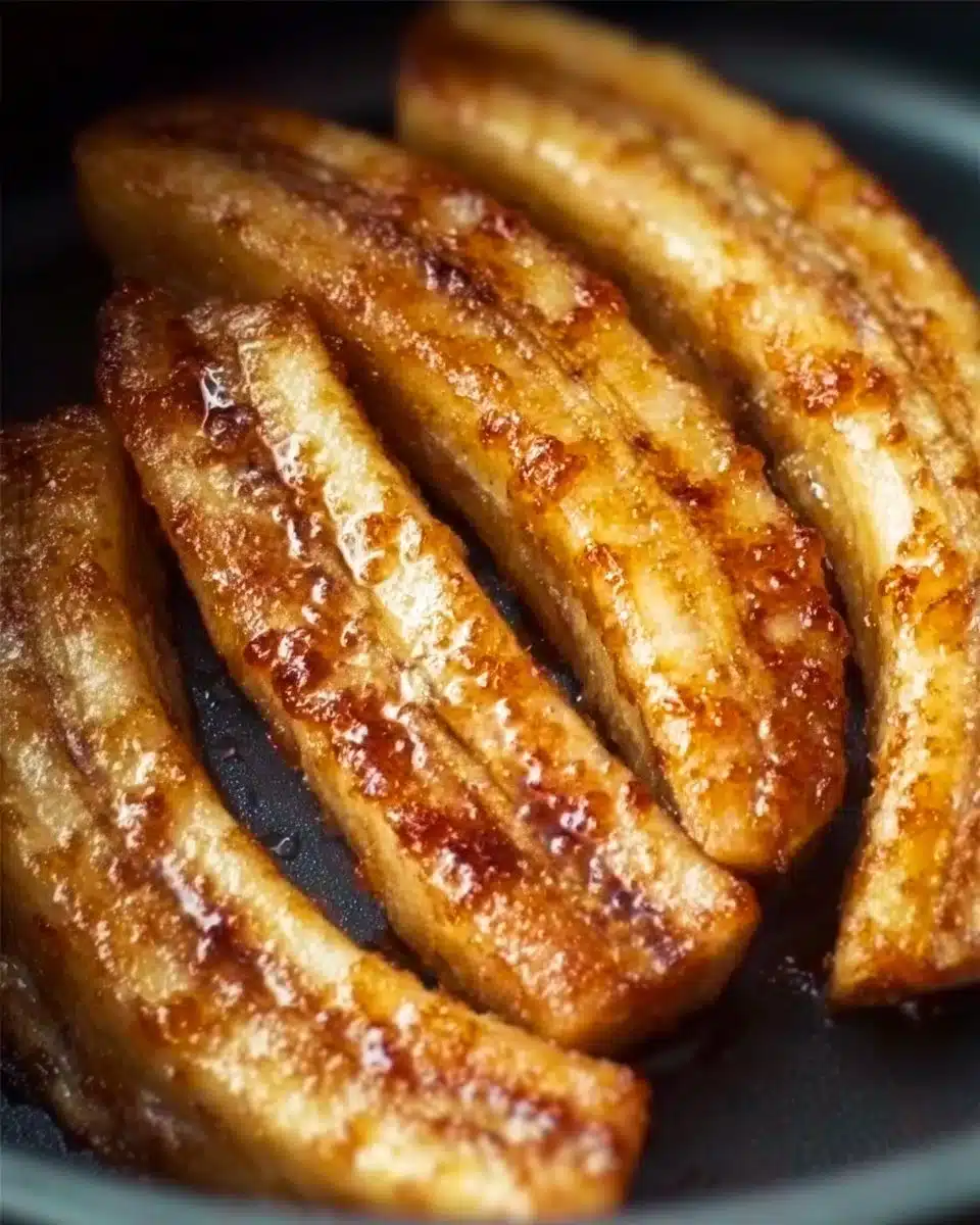 Delicious caramelized air fryer bananas cooked to perfection.