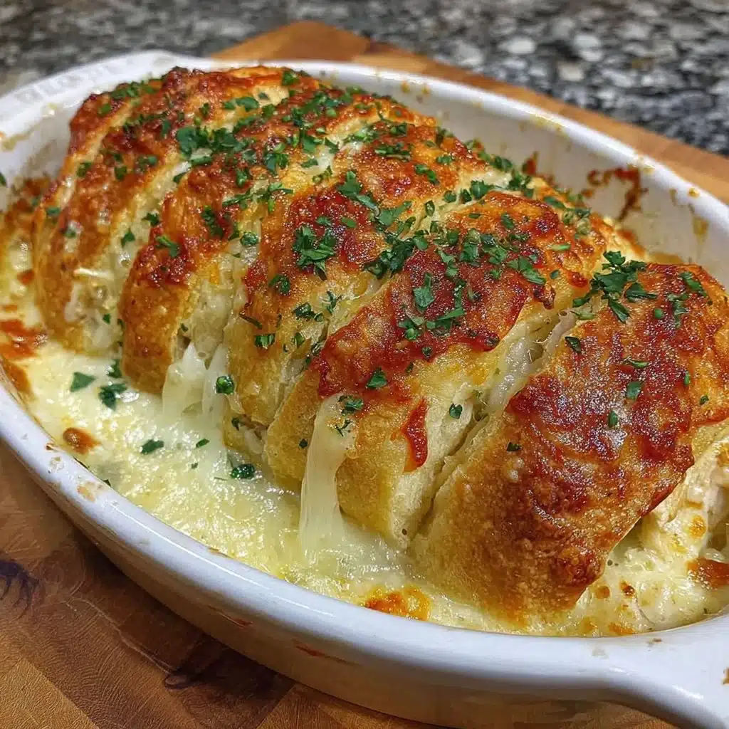 Cheesy Chicken Crescent Bake topped with melted cheese and flaky crescent rolls