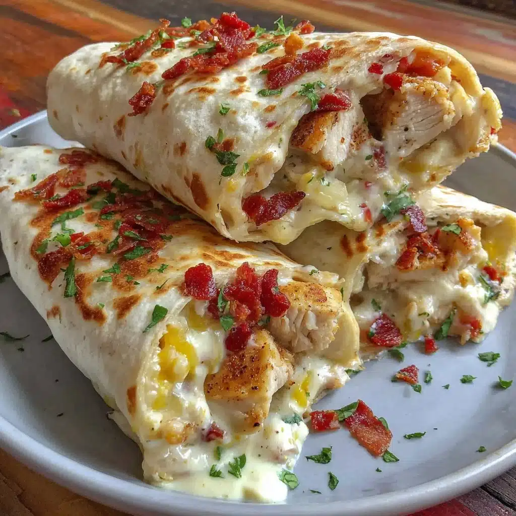 Cheesy garlic chicken wraps filled with melted cheese and garlic flavor.