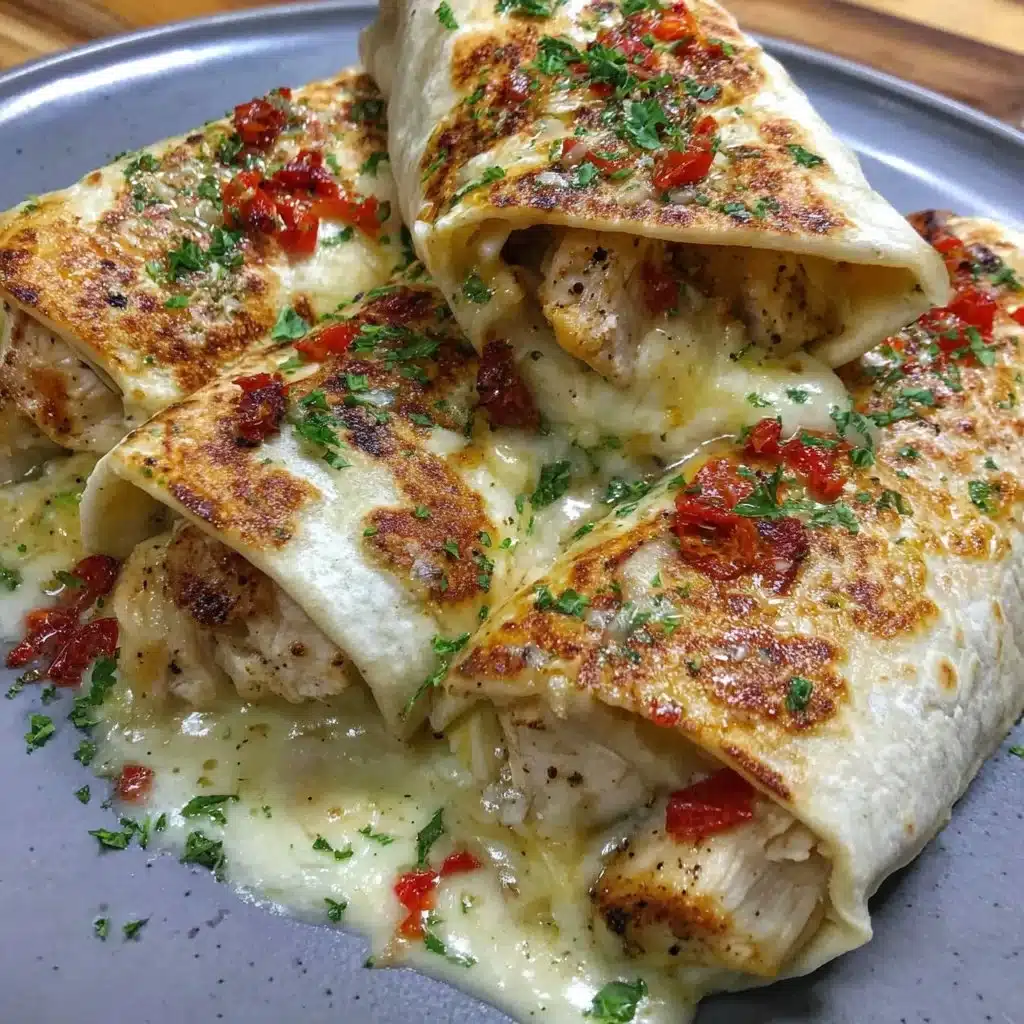 Cheesy garlic chicken wraps filled with chicken, cheese, and garlic sauce