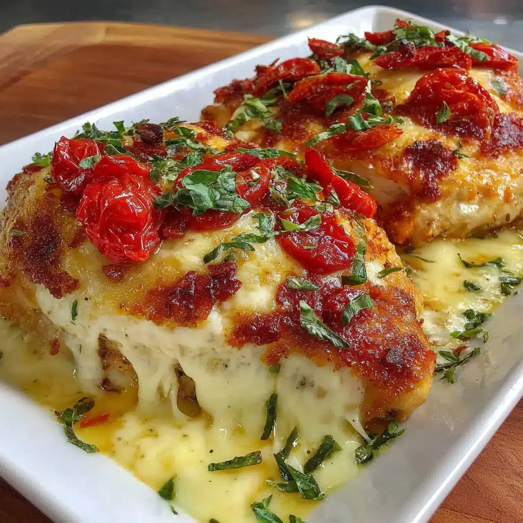 Cheesy Marinara Chicken Bake with melted cheese and marinara sauce