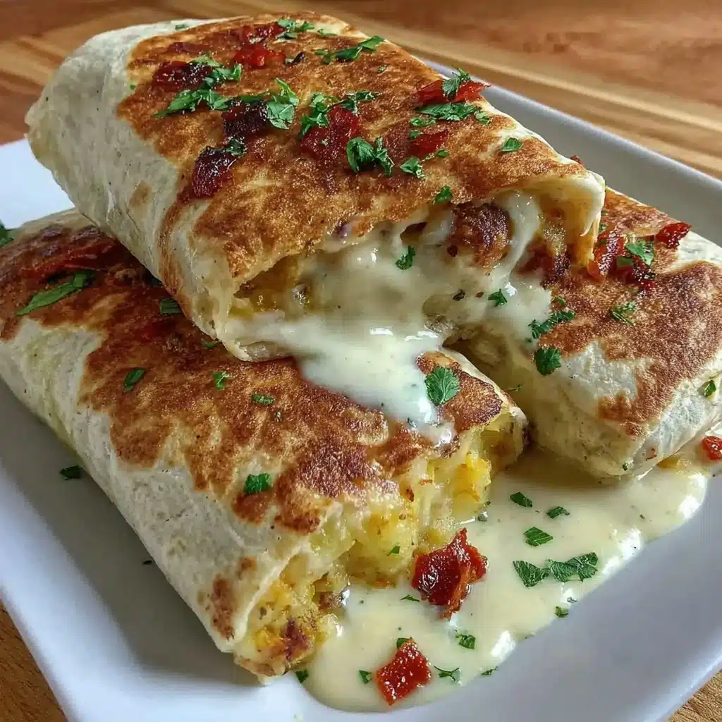 Cheesy potato burritos wrapped in tortillas, ready to be served.