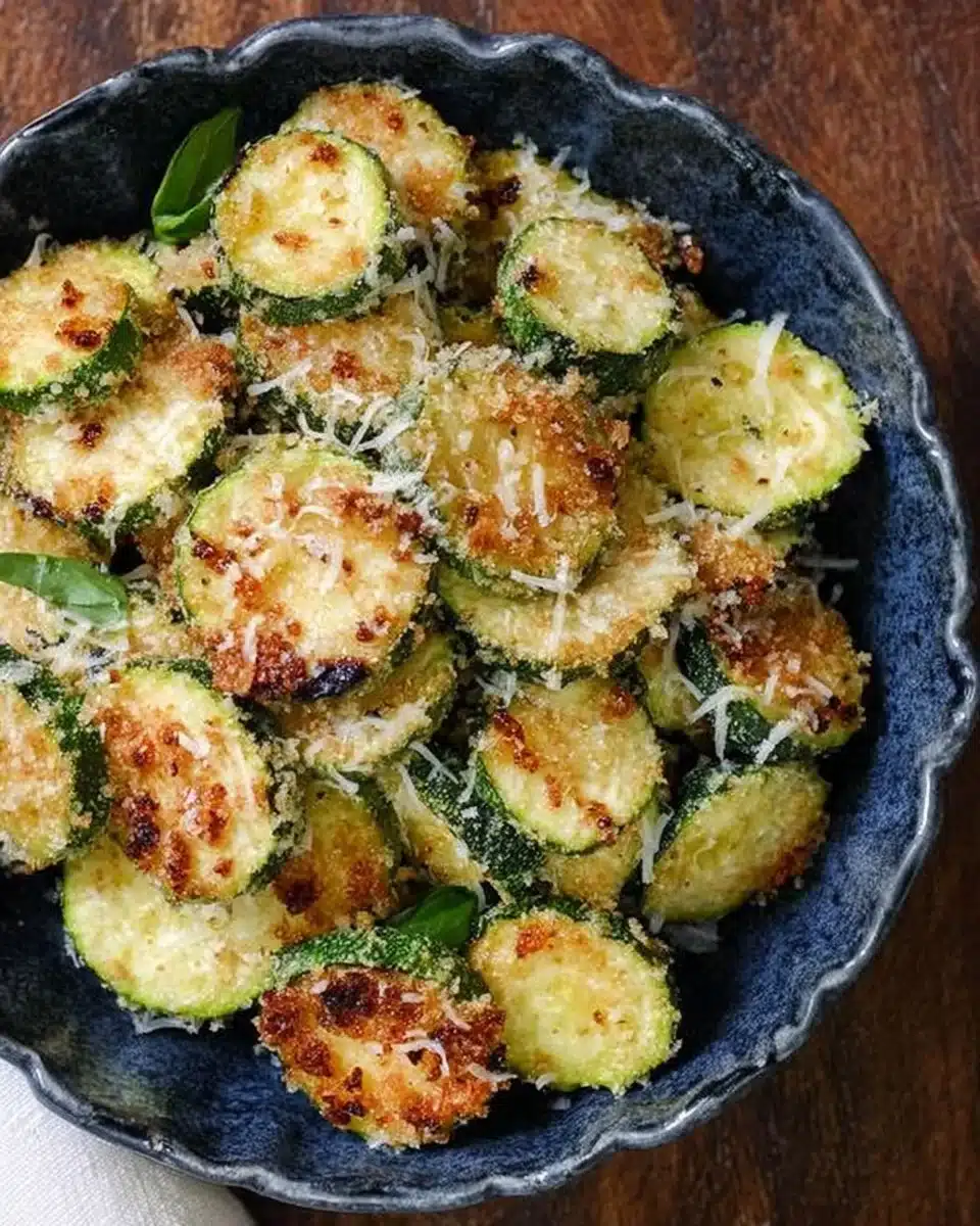 Plate of crispy air fryer zucchini with parmesan
