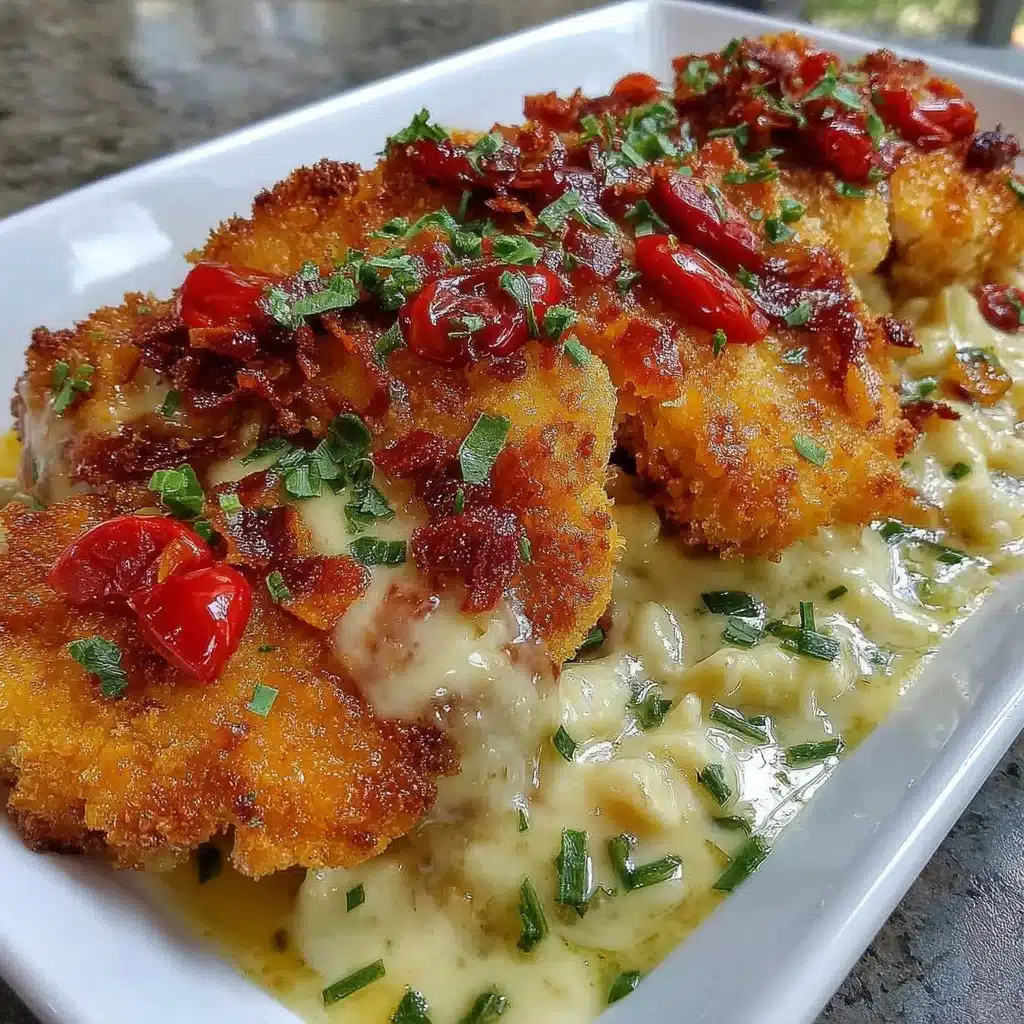 Plate of Crispy Malibu Chicken garnished with herbs and served with sides.