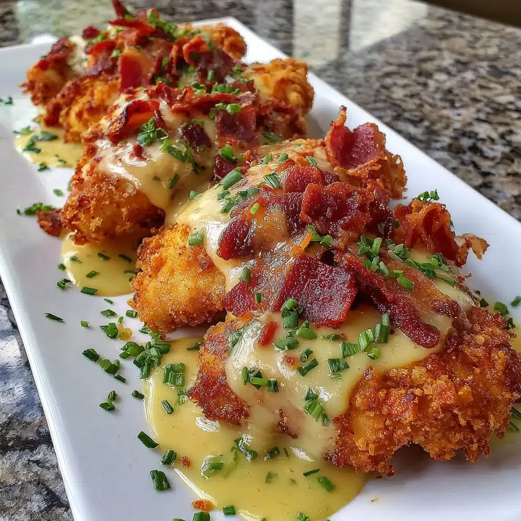 Crispy Malibu Chicken with ham and Swiss cheese drizzled in honey mustard sauce