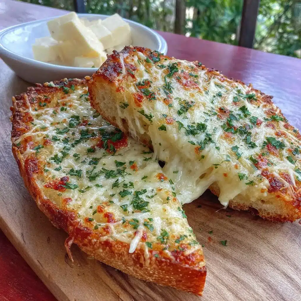 Easy cheesy garlic bread topped with herbs and melted cheese