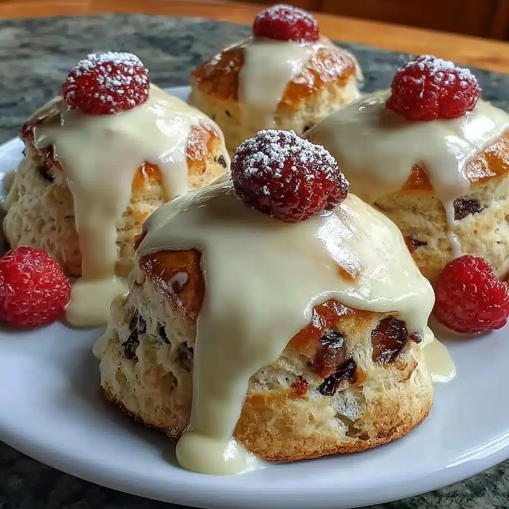 Delicious fruit scones, fresh out of the oven, ready to be enjoyed with cream and jam.