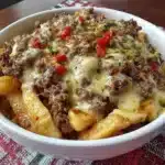 Delicious Ground Beef Philly Bowl served with toppings for a cozy fall meal