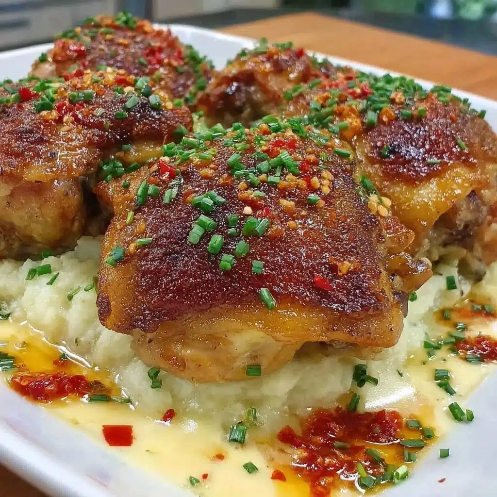 Hawaiian-inspired air fryer chicken thighs garnished with pineapple and herbs