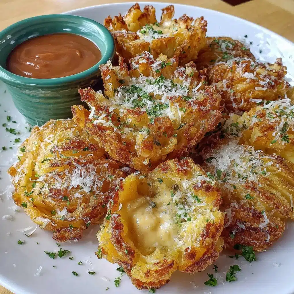 Healthy mini air fryer blooming onion served with dipping sauce