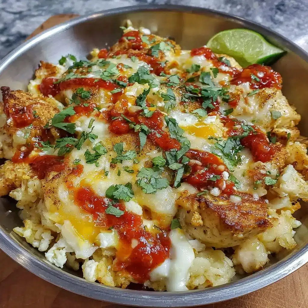 High-protein chicken enchilada bowl with cottage cheese and toppings