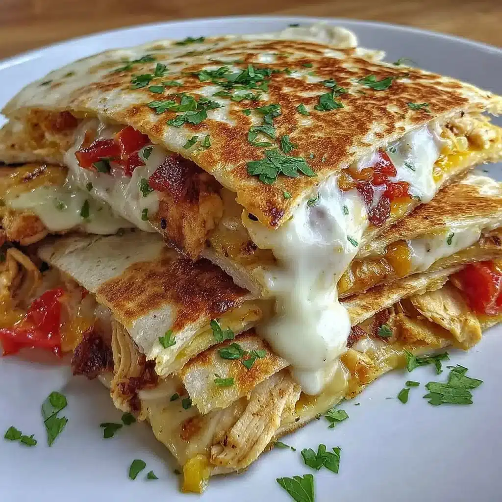 High-protein chicken ranch quesadilla with melted cheese and fresh ingredients