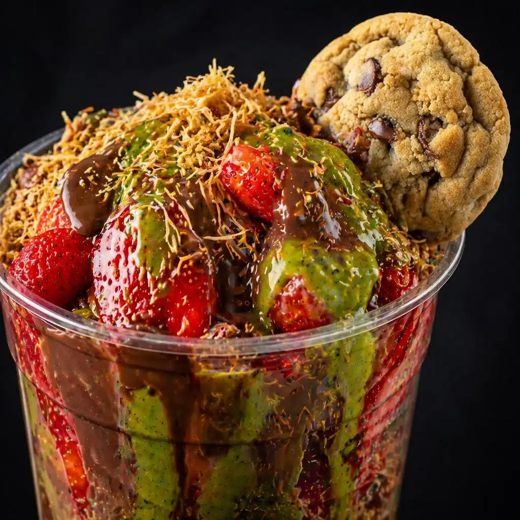 Delicious Dubai Chocolate Strawberry Cup with fresh strawberries and creamy pistachio drizzle