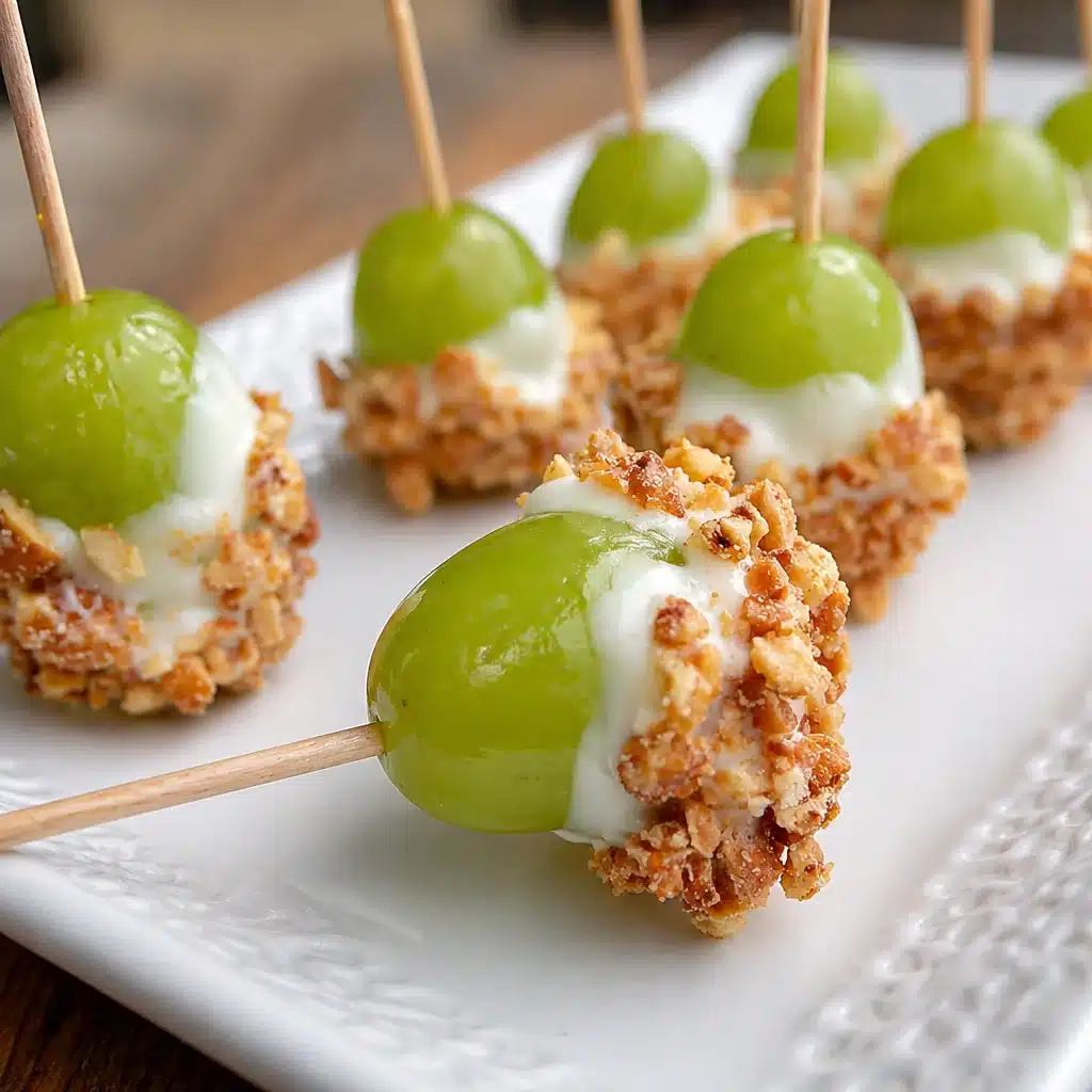 White chocolate grapes coated in creamy chocolate and served as a delightful treat.