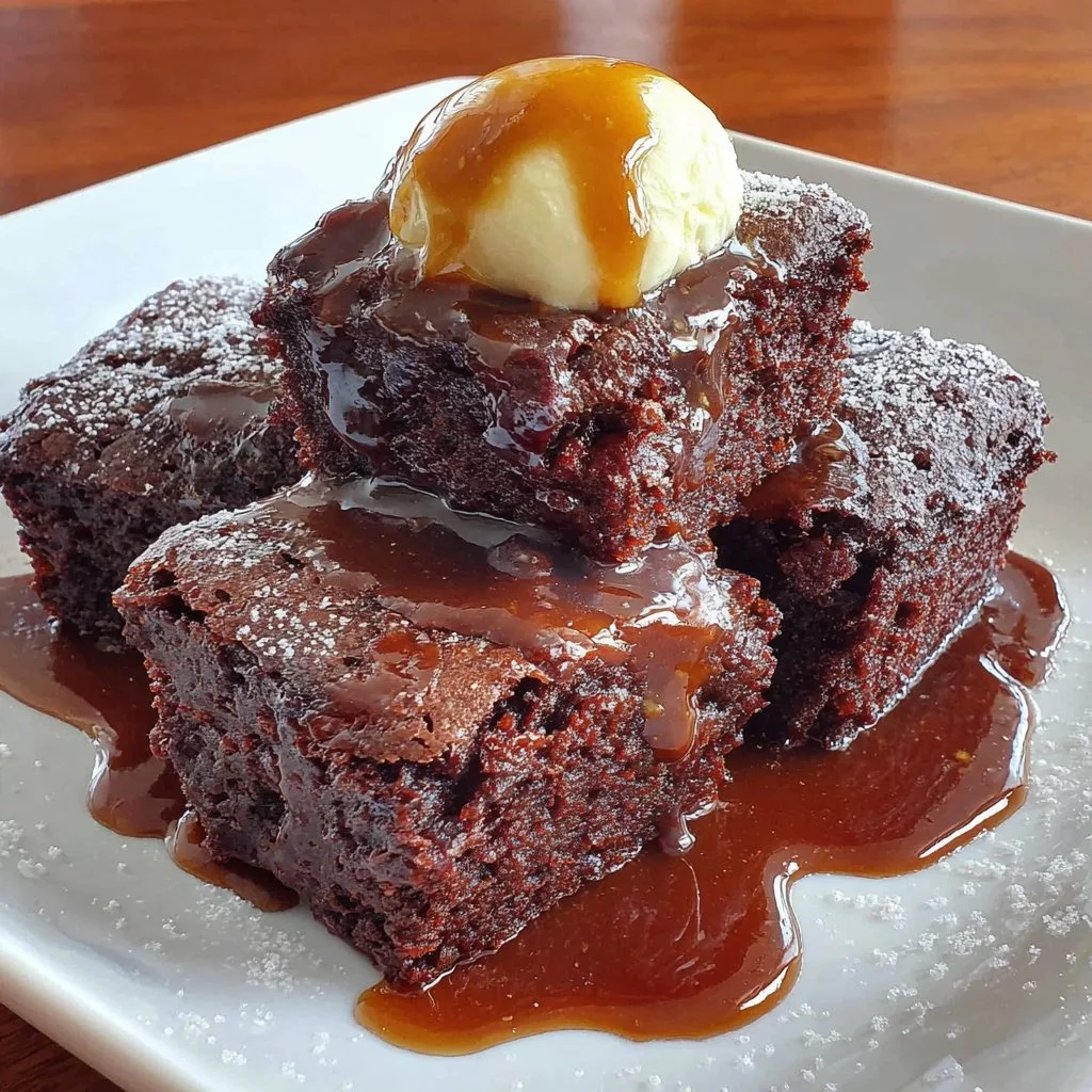 Delicious Keto Air Fryer Brownies topped with chocolate drizzle on a plate.