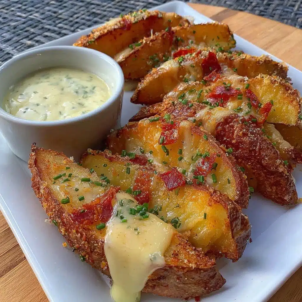 Loaded air fryer potato wedges topped with cheese and herbs