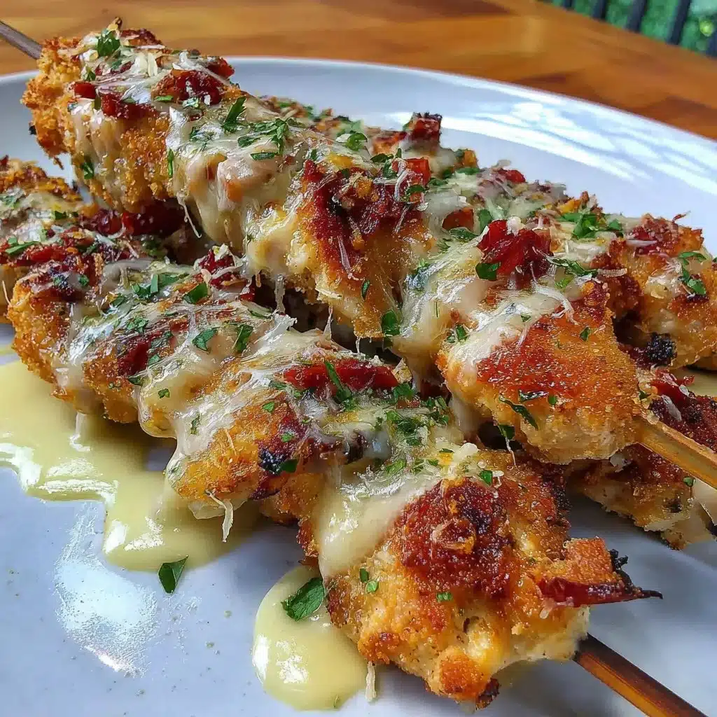 Delicious Ranch Garlic Parmesan Chicken Skewers ready for grilling.