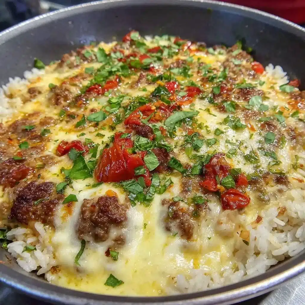 Delicious ground beef skillet with rice and veggies for a quick meal