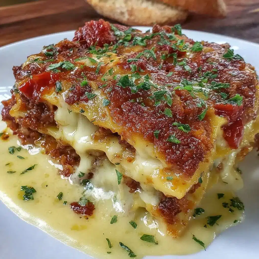 Slow cooker lasagna dish with layers of pasta, cheese, and sauce.