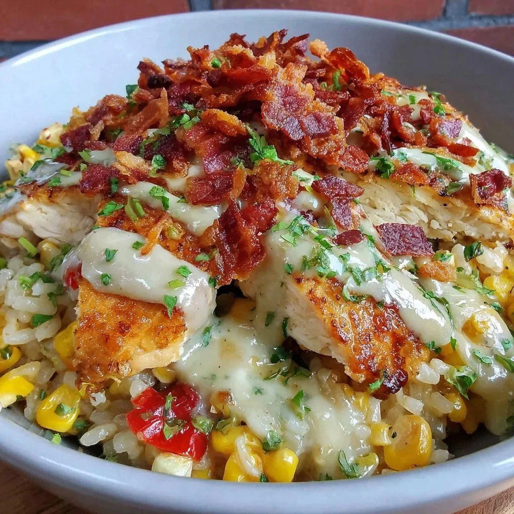Delicious Street Corn Chicken Rice Bowl with vibrant toppings