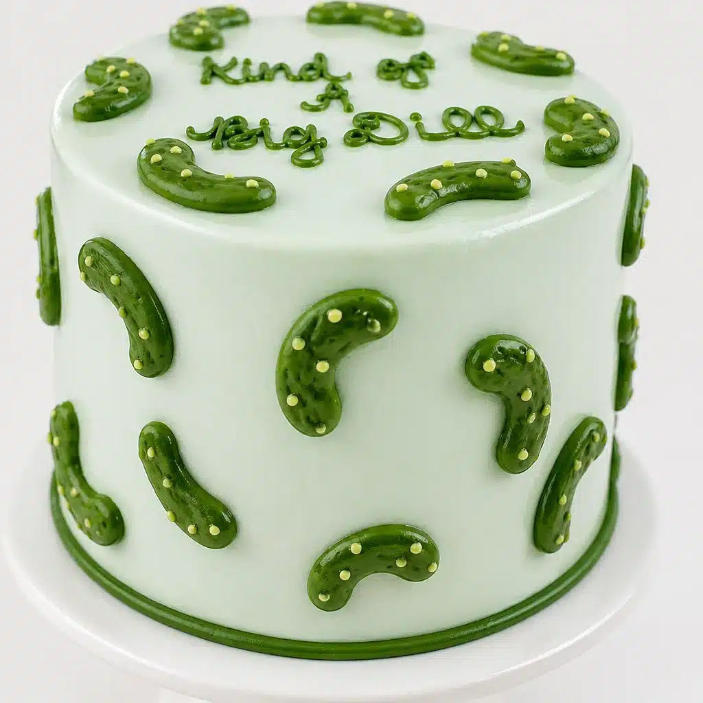 Deliciously decorated Pickle Cake with playful green pickle-inspired details.