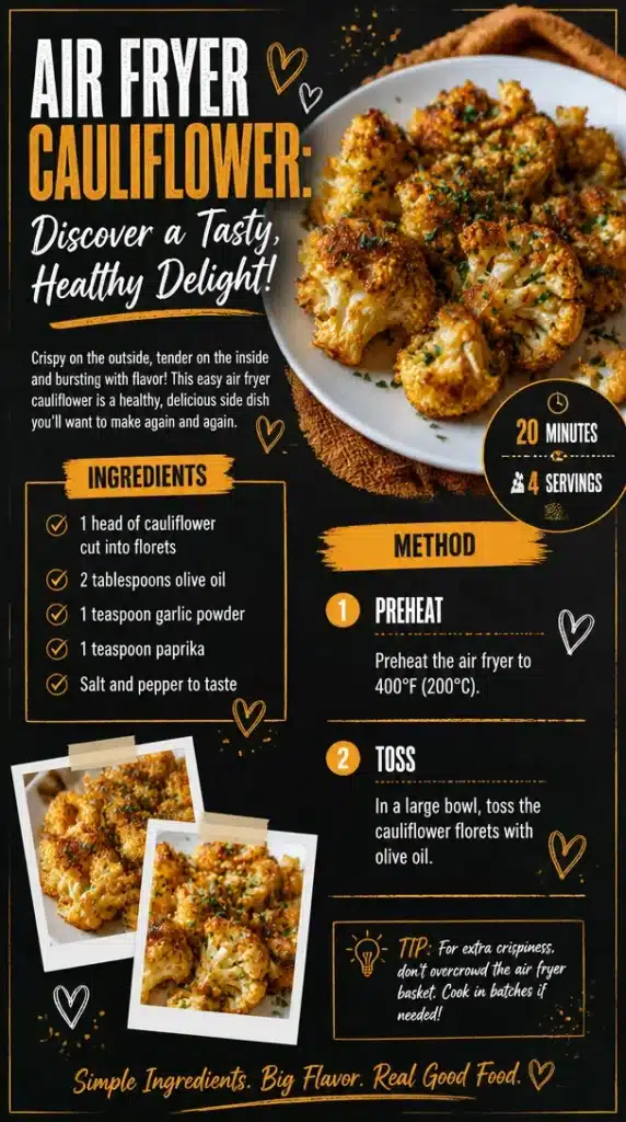 Crispy air fryer cauliflower served in a bowl with seasoning