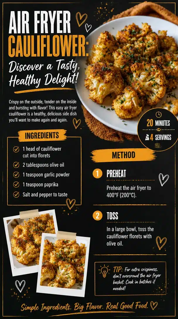Crispy air fryer cauliflower served in a bowl with seasoning