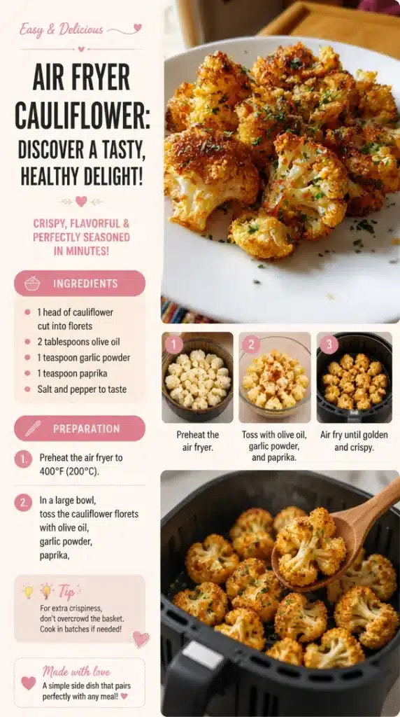 Crispy air fryer cauliflower served on a plate, a healthy and tasty dish.