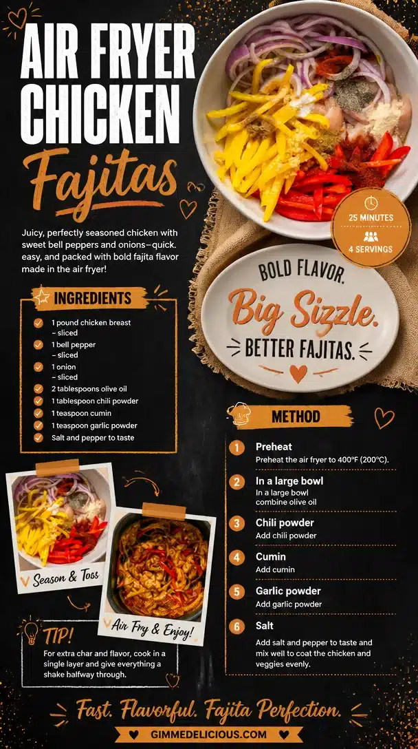 Delicious Air Fryer Chicken Fajitas served with colorful bell peppers and onions.