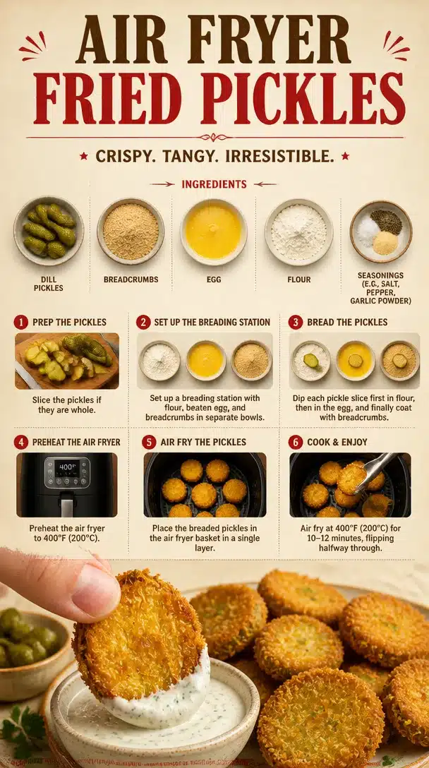 Crispy air fryer fried pickles served with dipping sauce