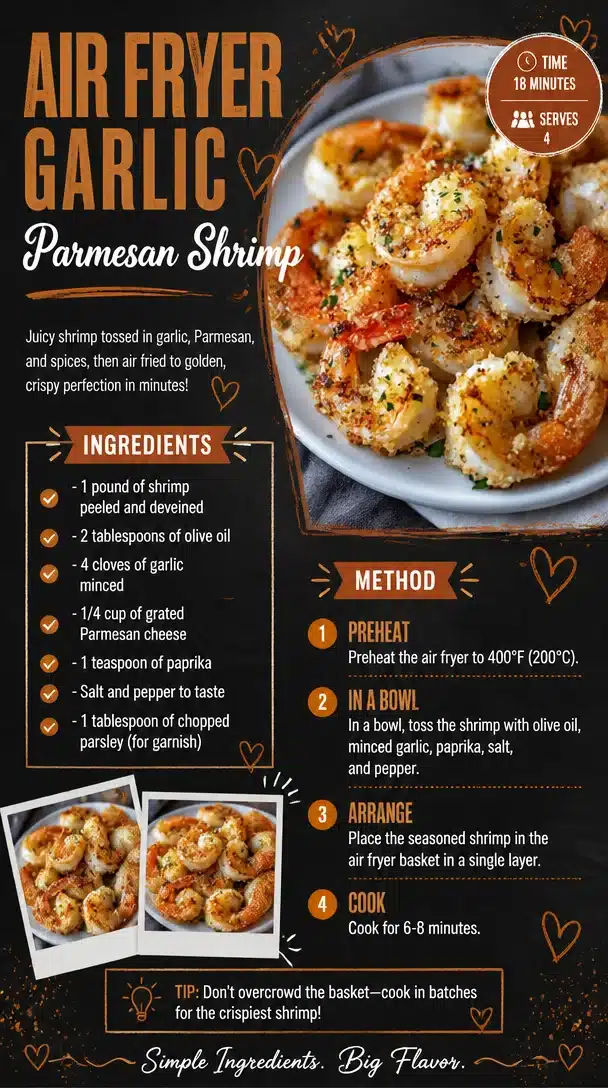 Delicious air fryer garlic parmesan shrimp served on a plate