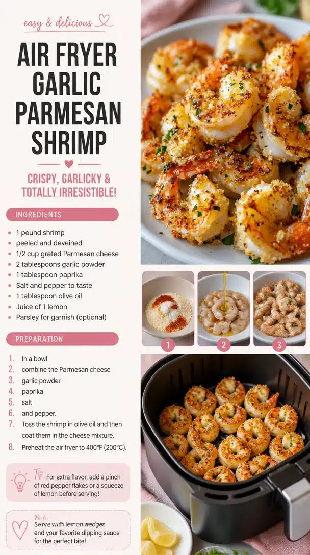 Air Fryer Garlic Parmesan Shrimp garnished with parsley on a plate