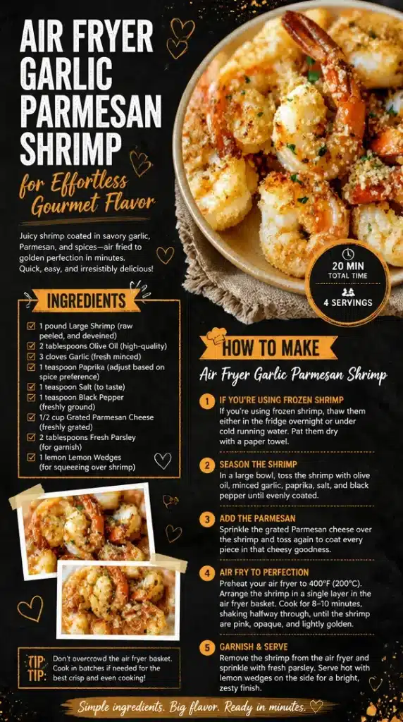 Air Fryer Garlic Parmesan Shrimp served on a plate with garnishes
