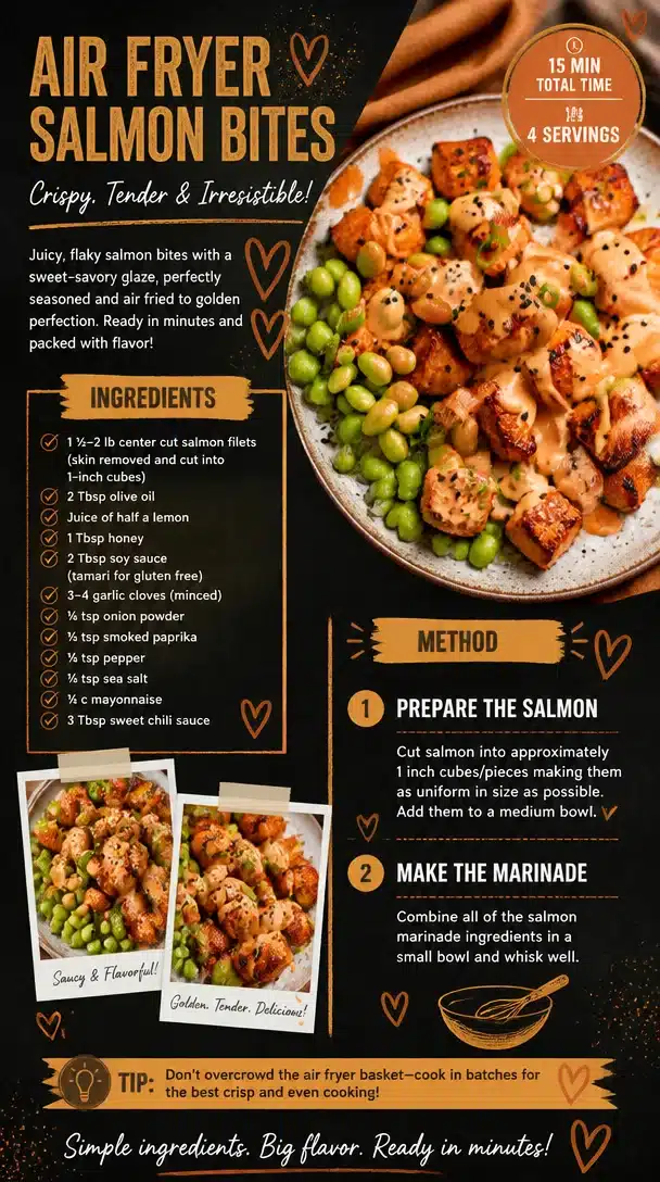 Crispy air fryer salmon bites served with dipping sauce