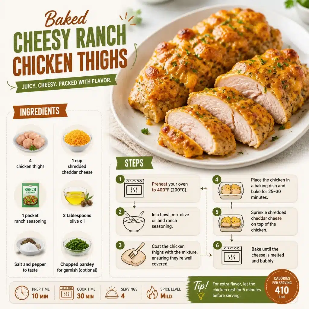 Baked cheesy ranch chicken thighs garnished and ready to serve