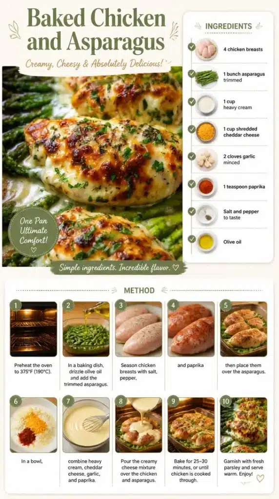 Delicious baked chicken alongside seasoned asparagus on a plate