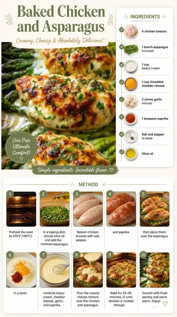 Delicious baked chicken alongside seasoned asparagus on a plate