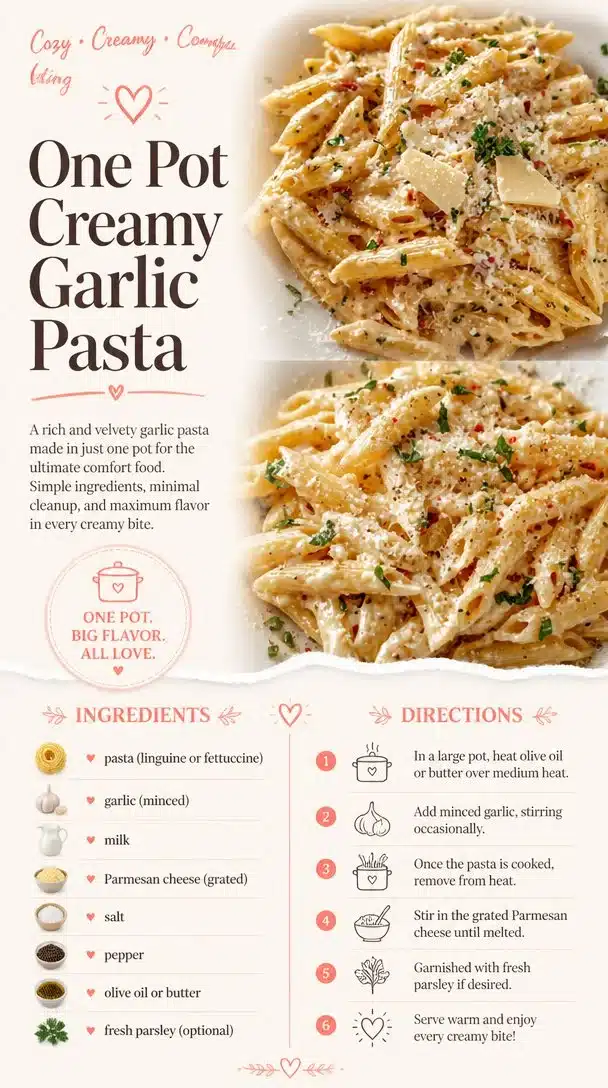 Cozy One Pot Creamy Garlic Pasta