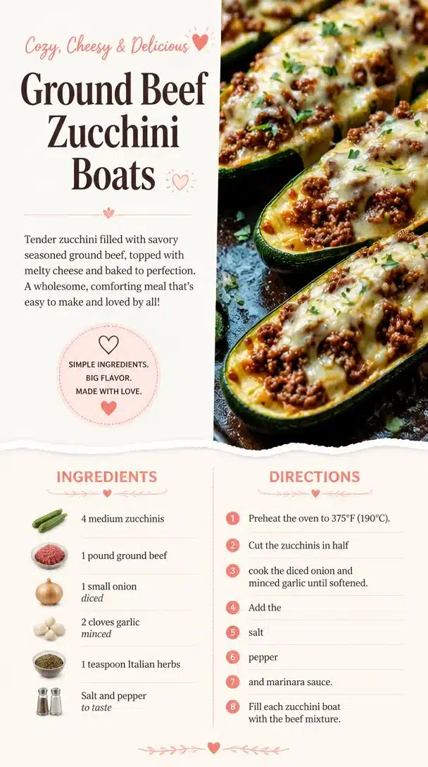 Cozy Ground Beef Zucchini Boats